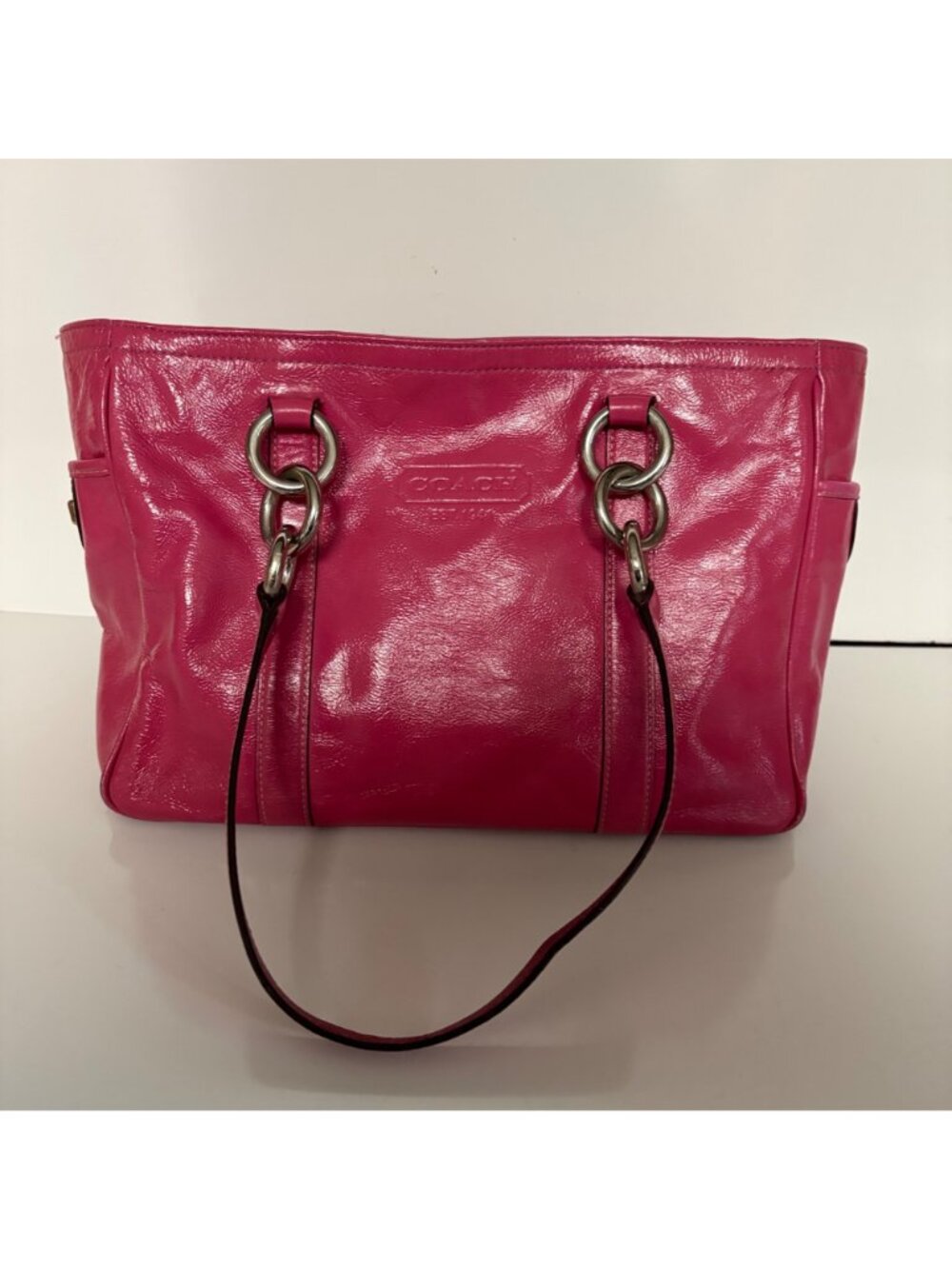 Coach Gallery Tote Pink Patent Leather Shoulder Purse F12869 Large Handbag - Picture 2 of 15
